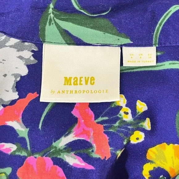 Anthropologie Maeve Navy Floral Tie Front Button Down Top Size 4 - Picture 8 of 9